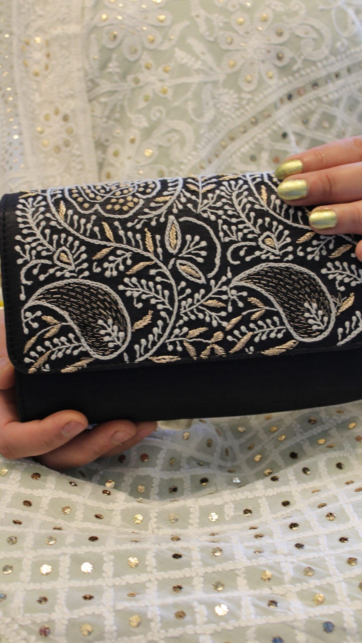 BLACK CHIKANKARI CLUTCH - Image 1