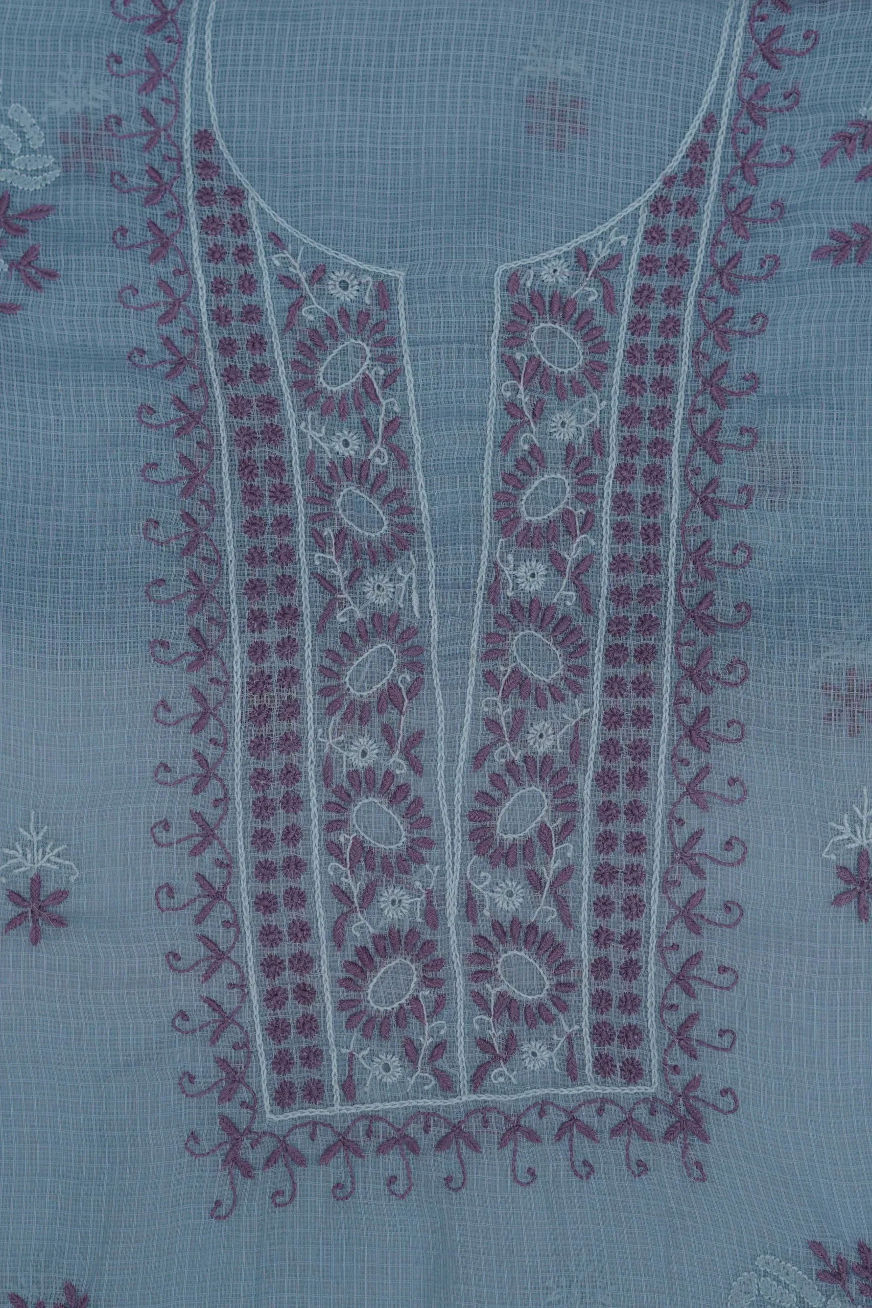 Srajann Hand Embroided Purple Kota Lucknowi Chikankari Unstitched Kurta Dupatta Set