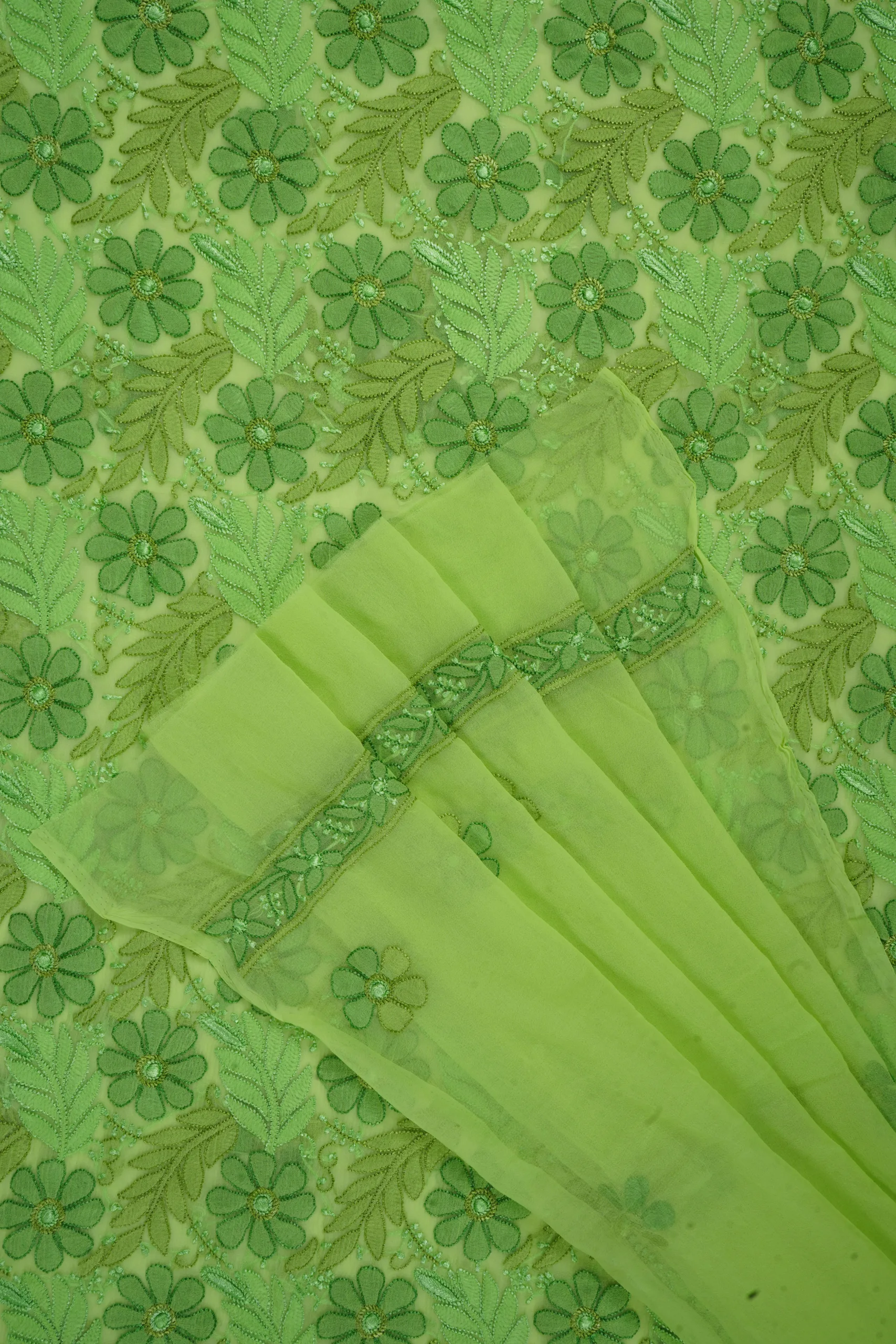 Srajann Hand Embroided Lemon Faux Georgette Lucknowi Chikankari Unstitched Kurta Dupatta Set