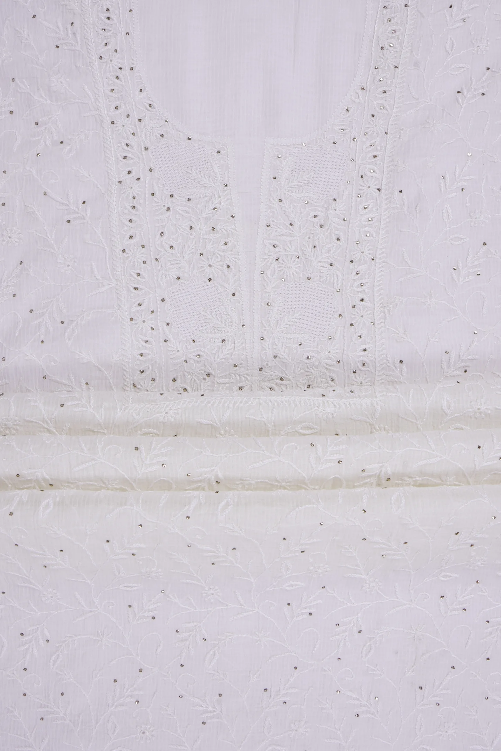 Srajann Hand Embroided white Maheshwari Lucknowi Chikankari Unstitched Kurta Dupatta Set