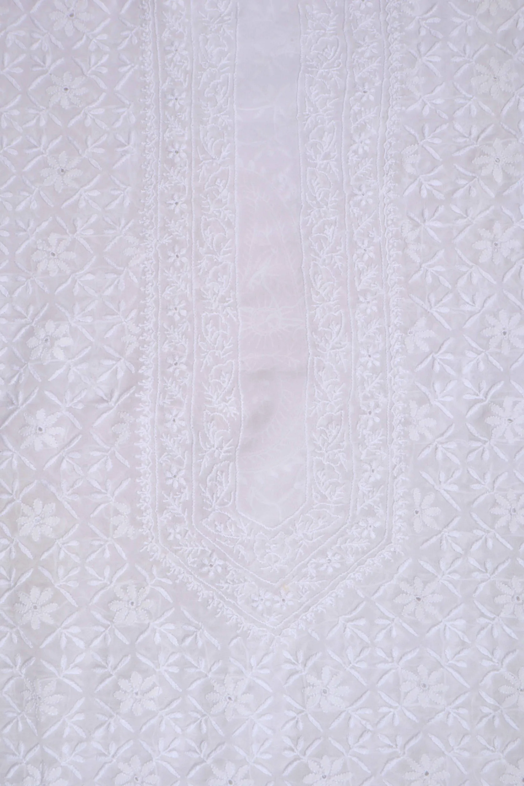 Srajann Hand Embroidered White Pure Georgette Lucknowi Chikankari Unstitched Men's Kurta Piece