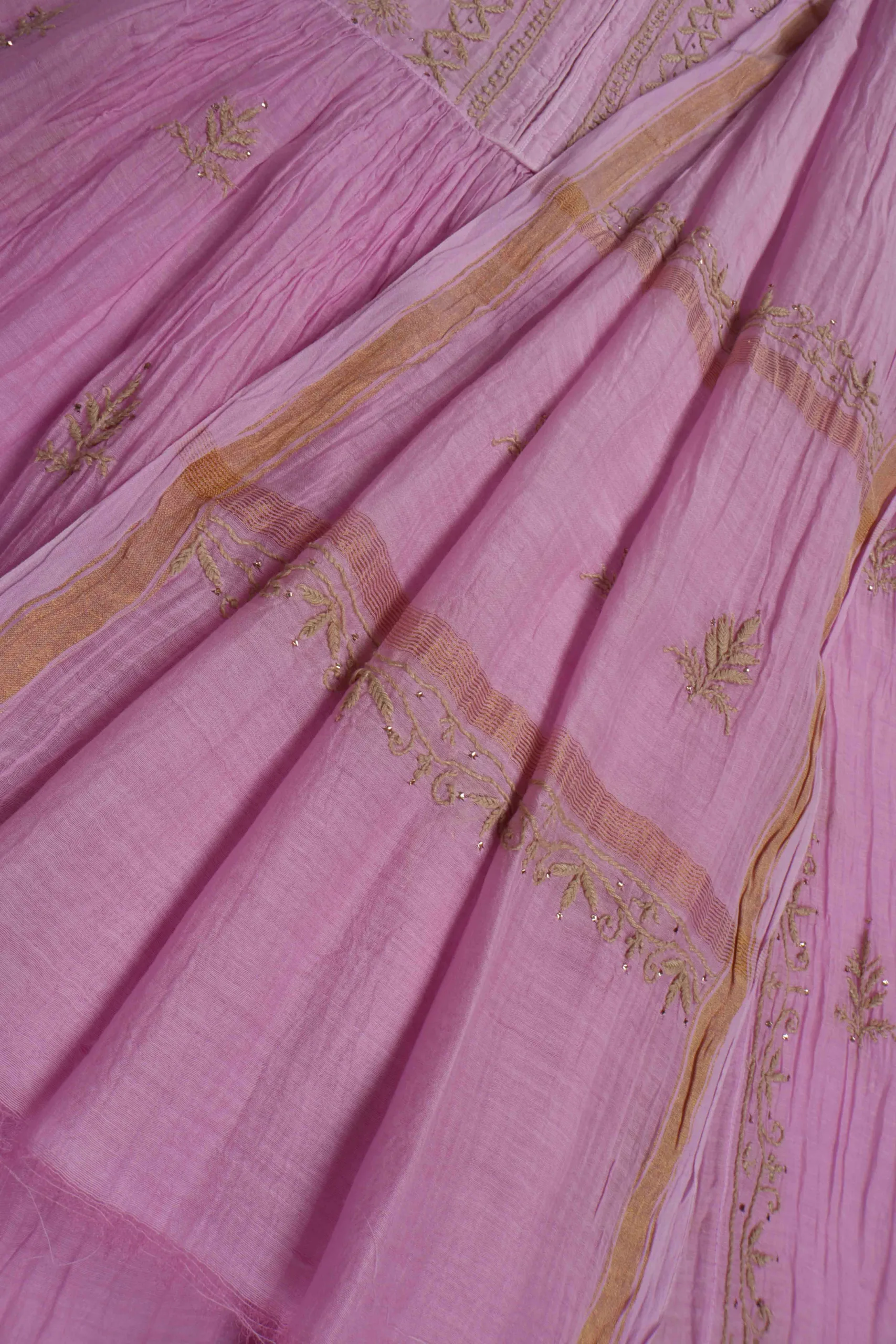 Srajann Hand Embroided Purple Mul Chanderi Lucknowi Chikankari Unstitched Kurta Dupatta Set