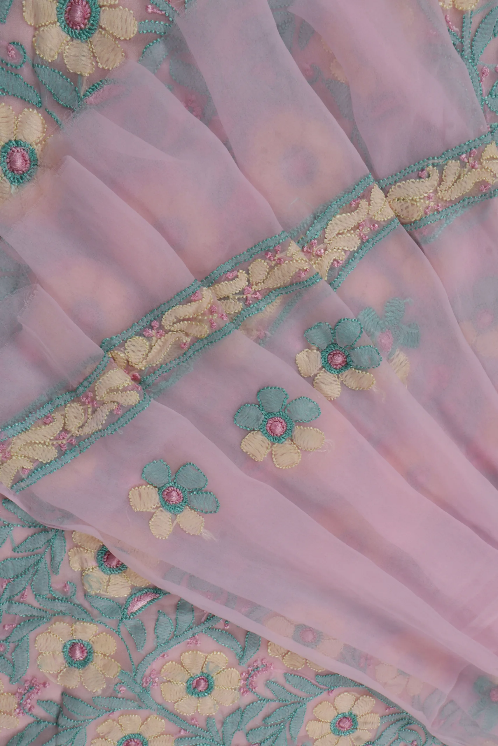 Srajann Hand Embroided Pink Faux Georgette Lucknowi Chikankari Unstitched Kurta Dupatta Set