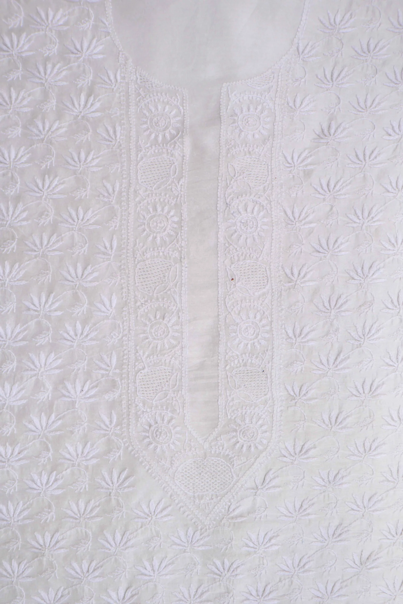 Srajann Hand Embroidered White Chanderi Lucknowi Chikankari Unstitched Men's Kurta Piece