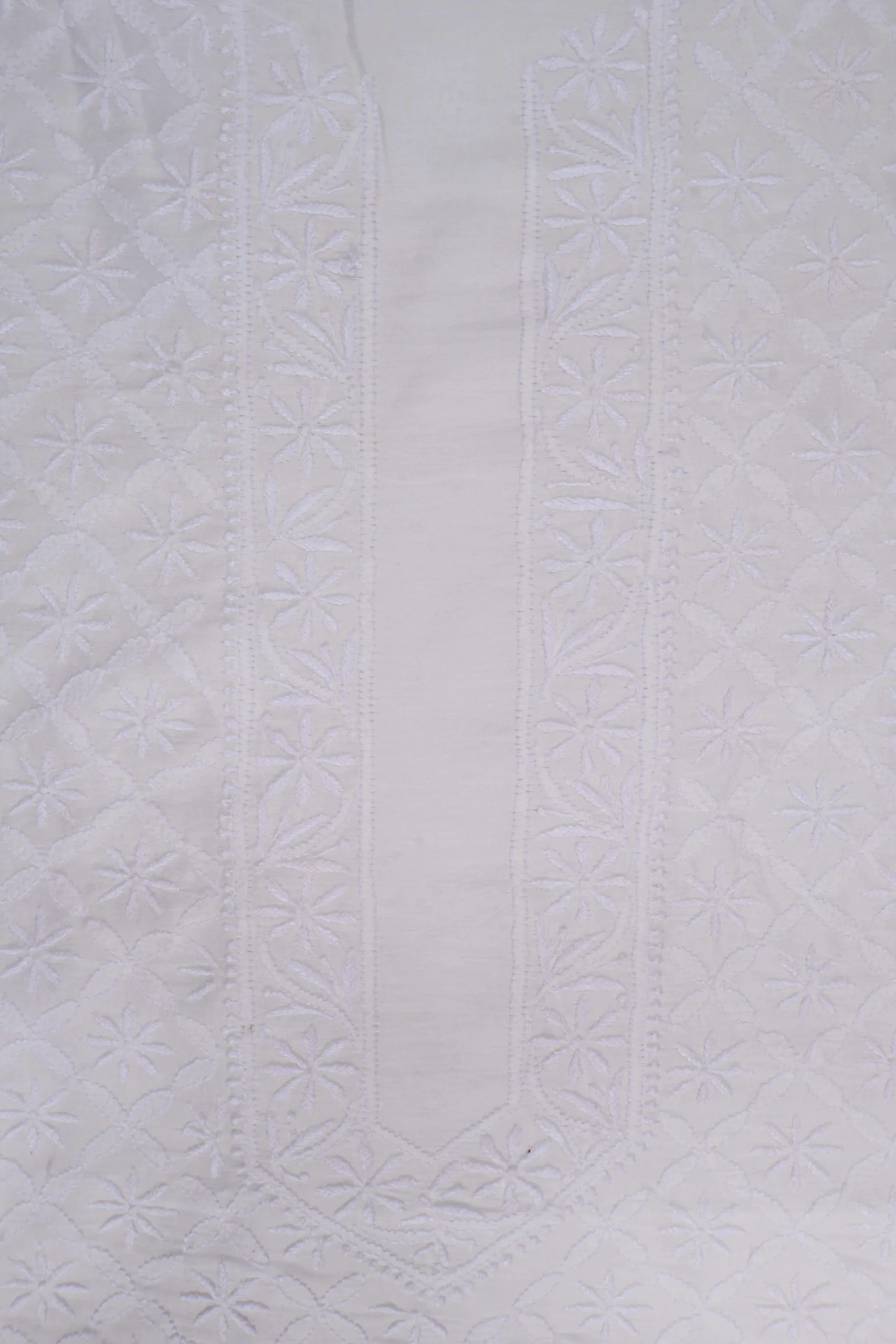 Srajann Hand Embroidered White Chanderi Lucknowi Chikankari Unstitched Men's Kurta Piece