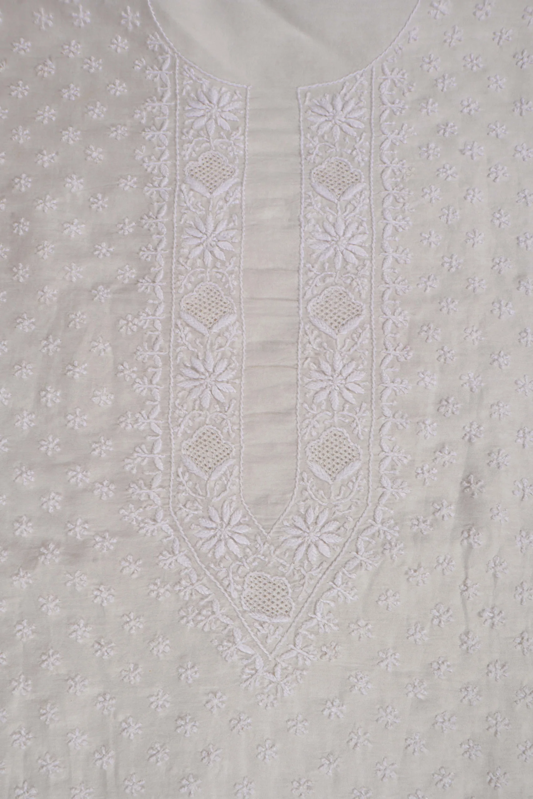 Srajann Hand Embroidered White Chanderi Lucknowi Chikankari Unstitched Men's Kurta Piece