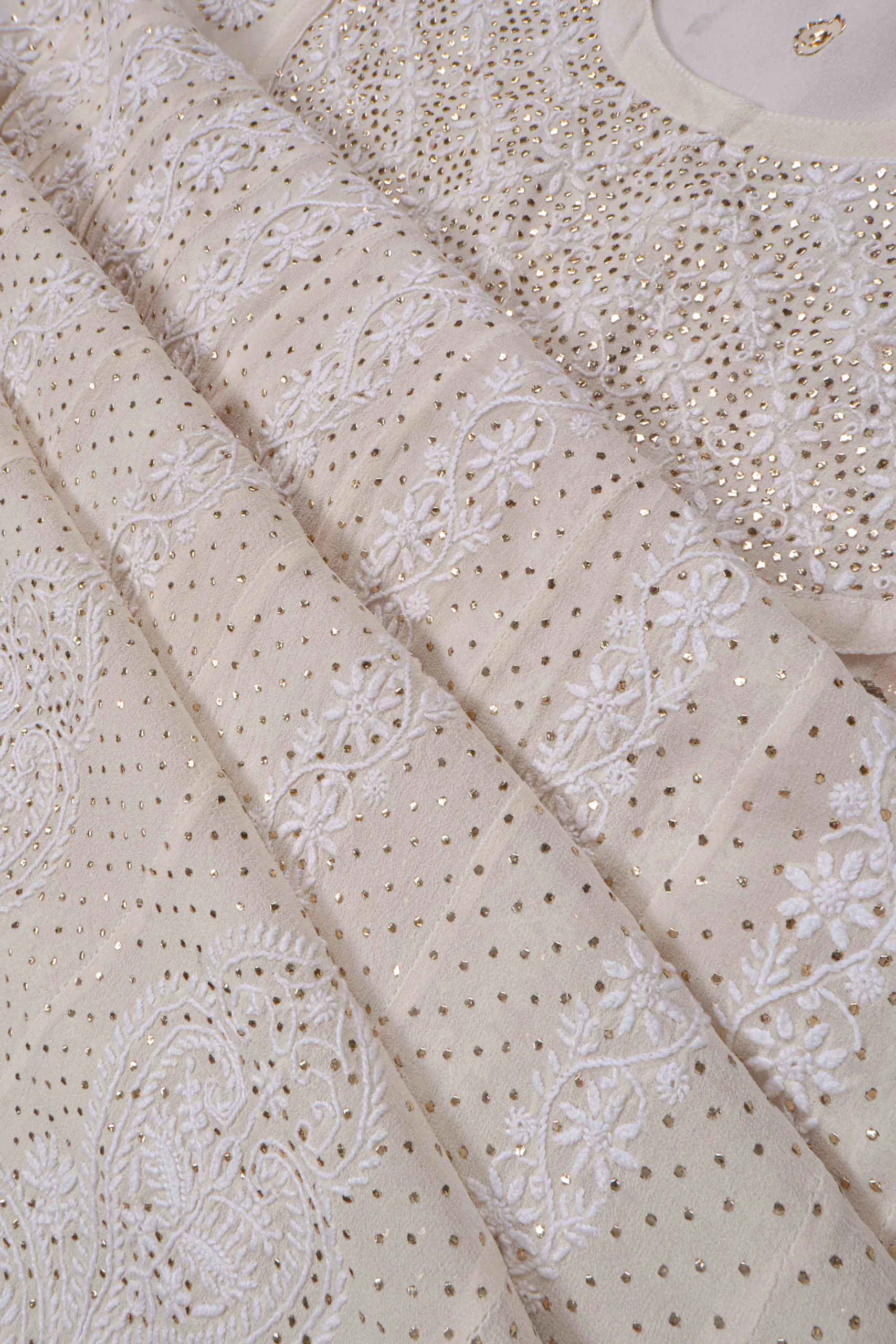 Srajann Hand Embellishment Anarkali Pure Georgette Mukaish Work With Lucknow Chikankari Unstitched Suit
