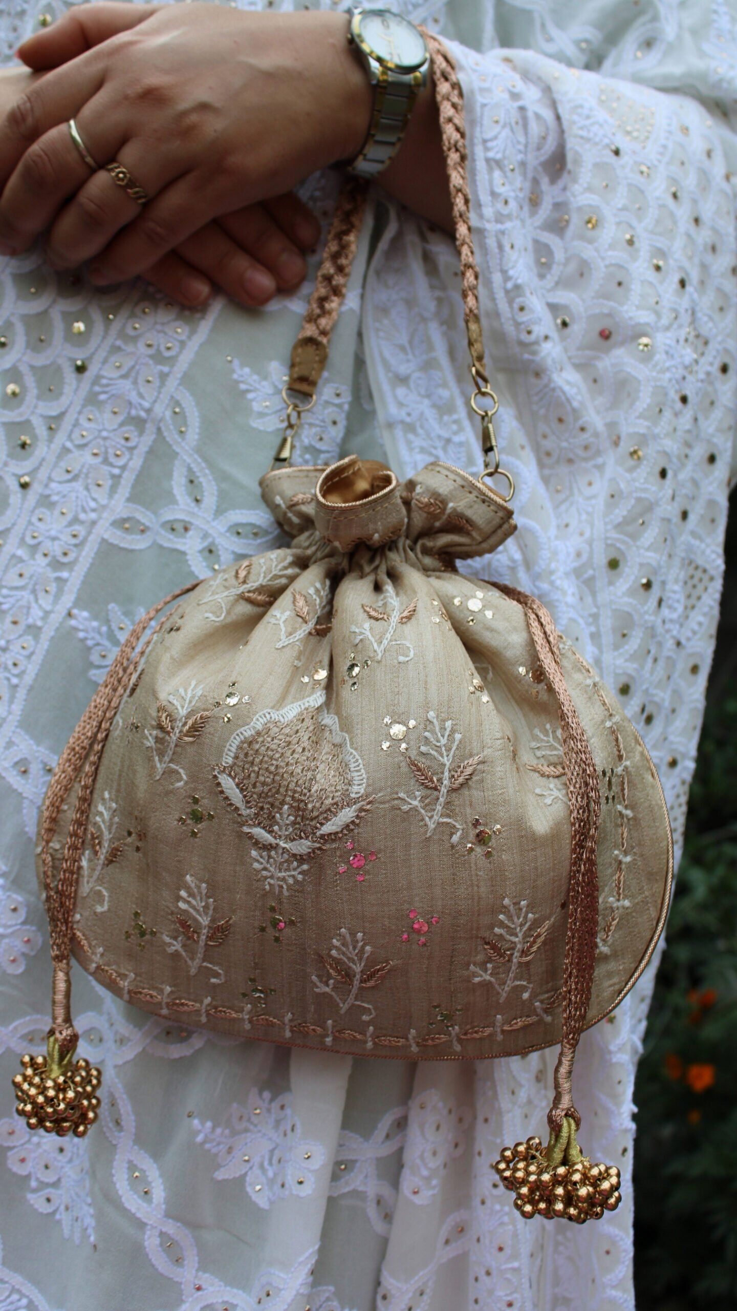 beige chikankari batua