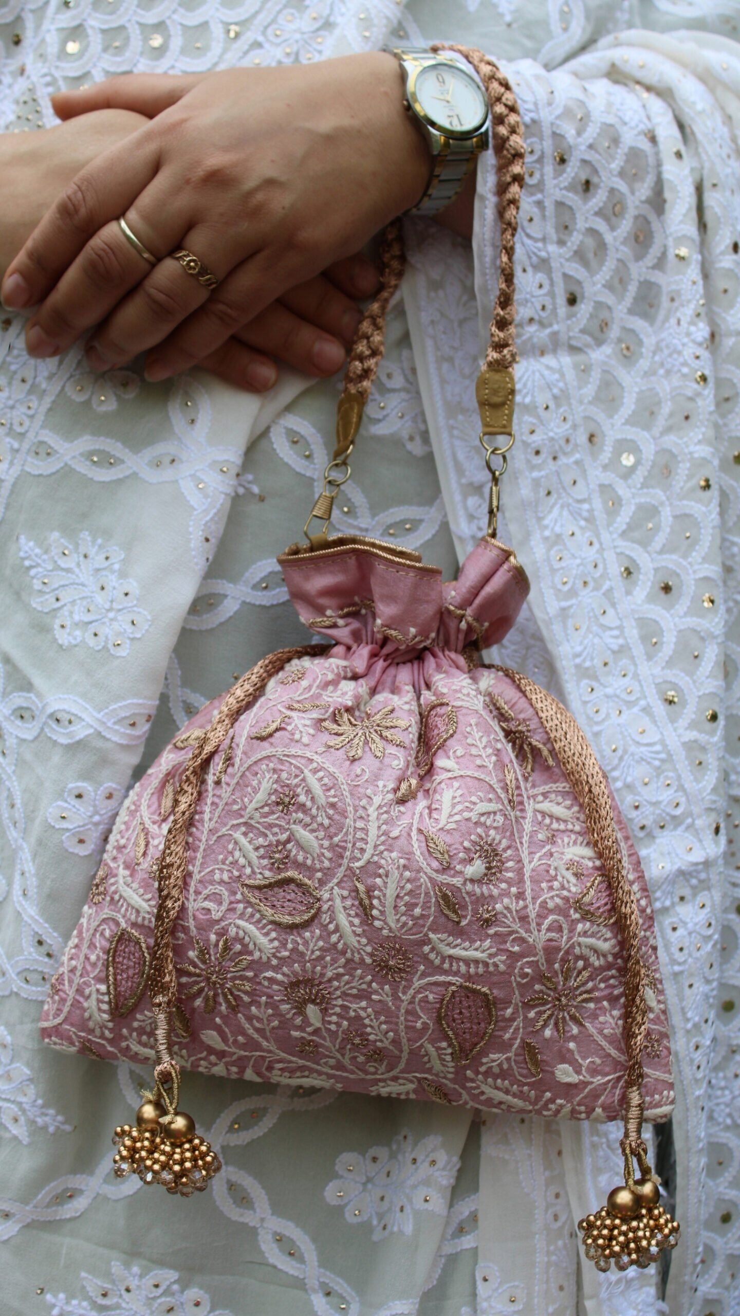 29 lilac chikankari potli bag