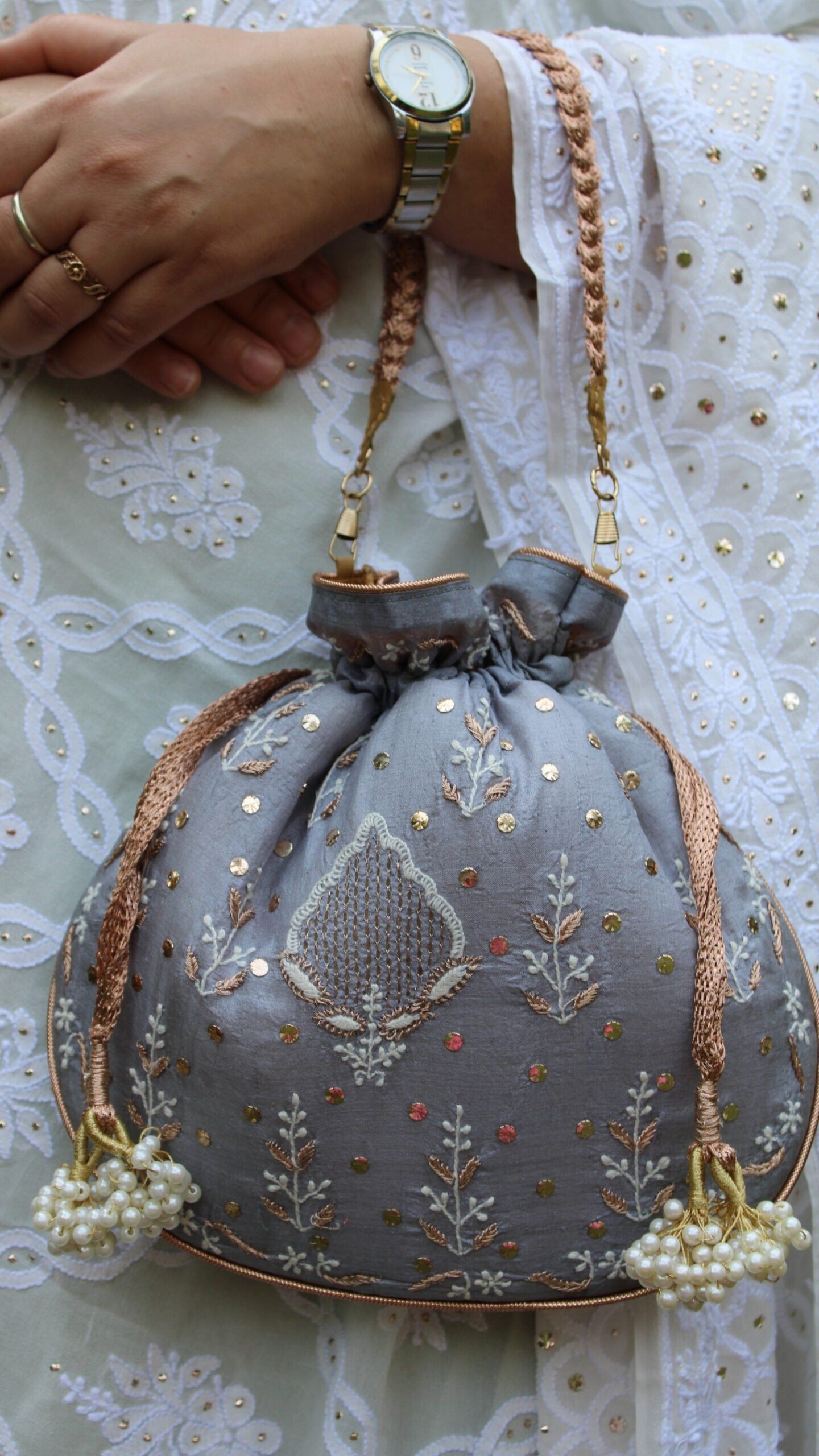 grey chikankari batua