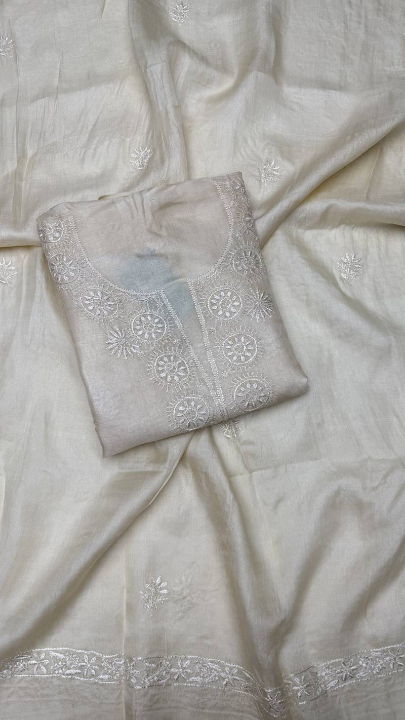 tussar silk chikankari fabric set