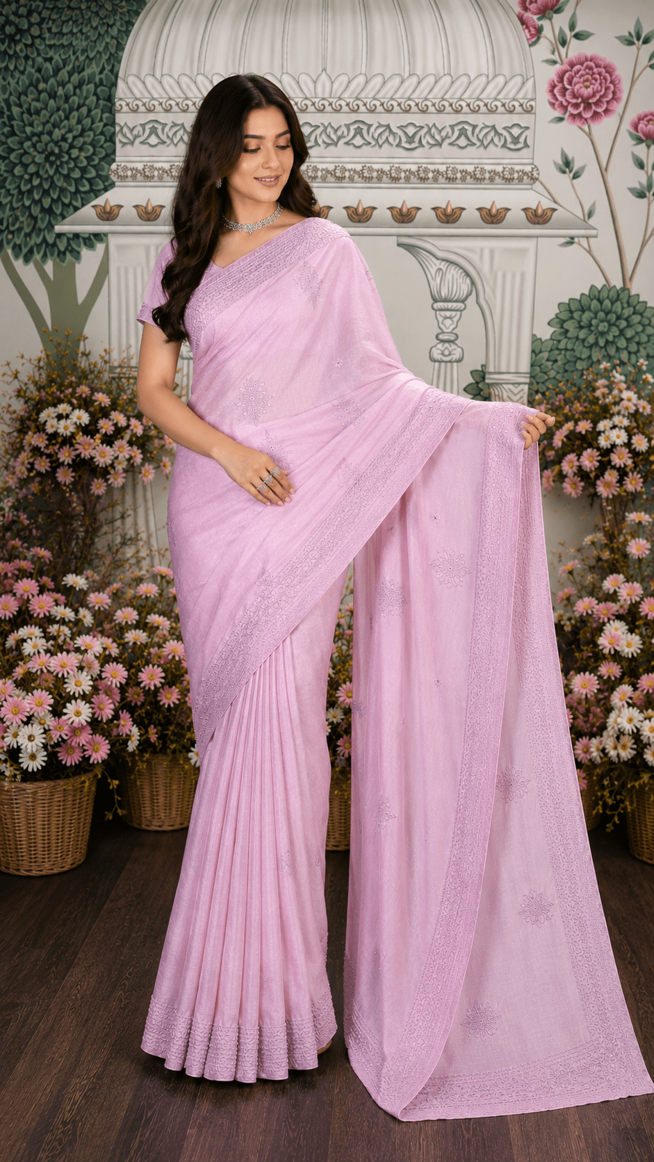 ChatGPT Image Jun 30, 2026, 12_51_31 PM Orchid Pink Pure & Premium Tussar Silk Chikankari Saree & Blouse - Image 1