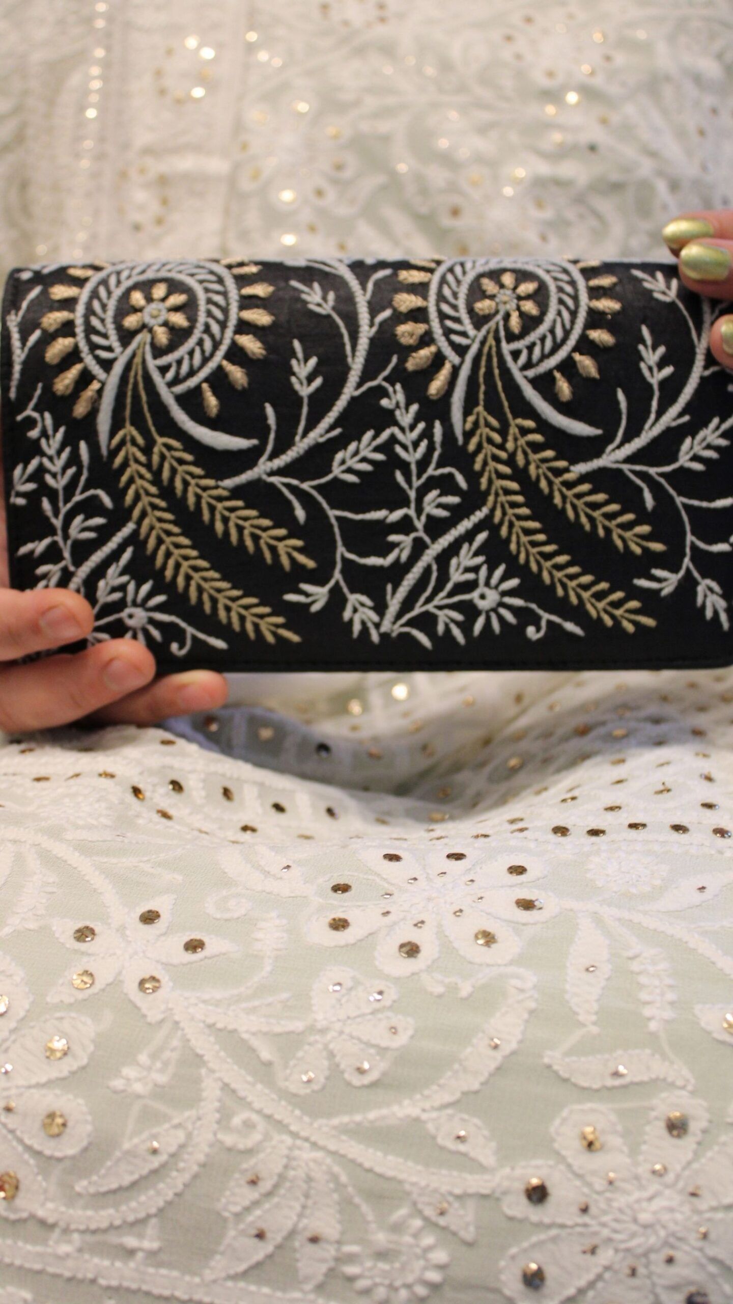 BLACK CHIKANKARI CLUTCH - Image 1