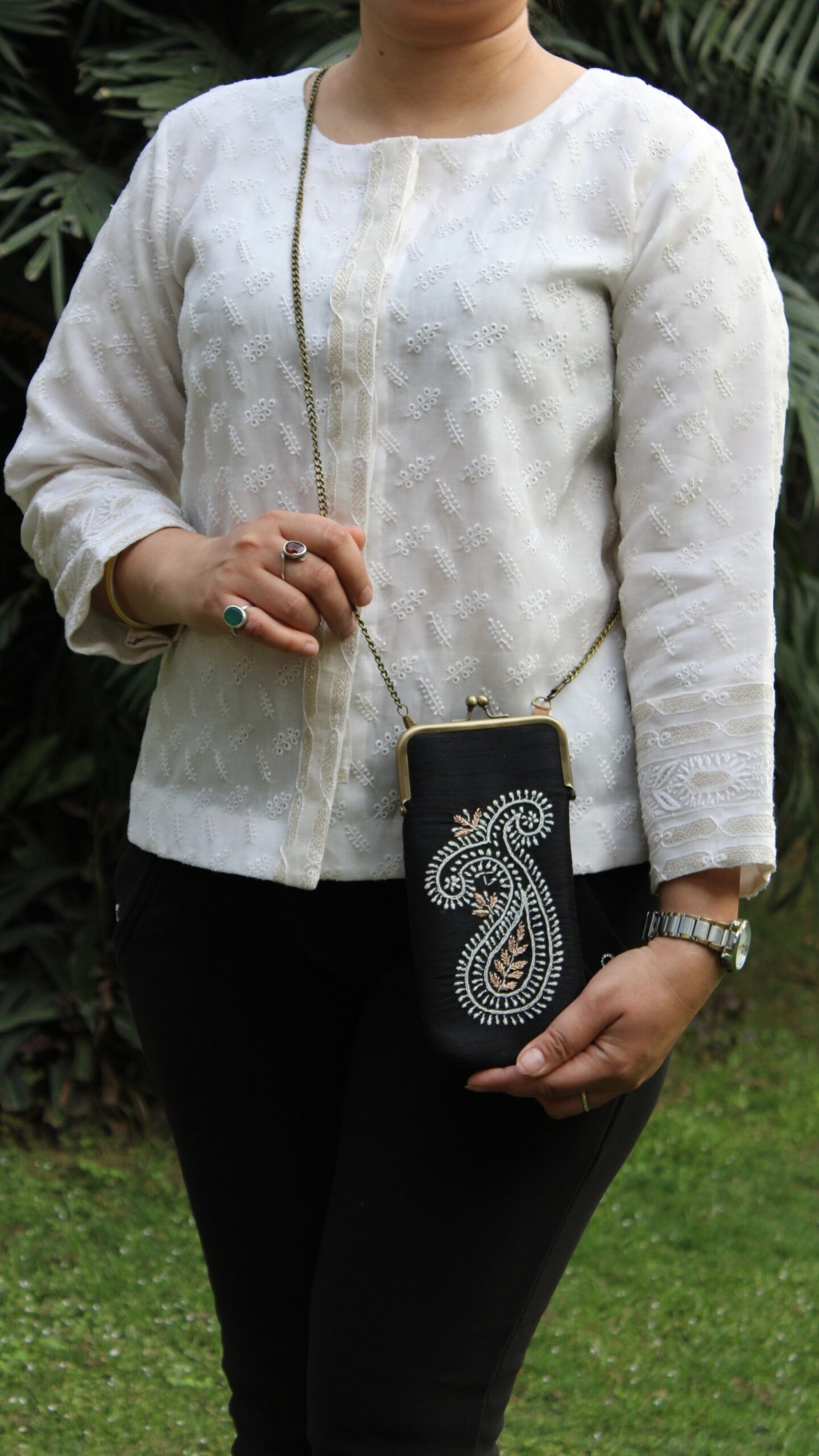 1 BLACK CHIKANKARI MOBILE POUCH - Image 1