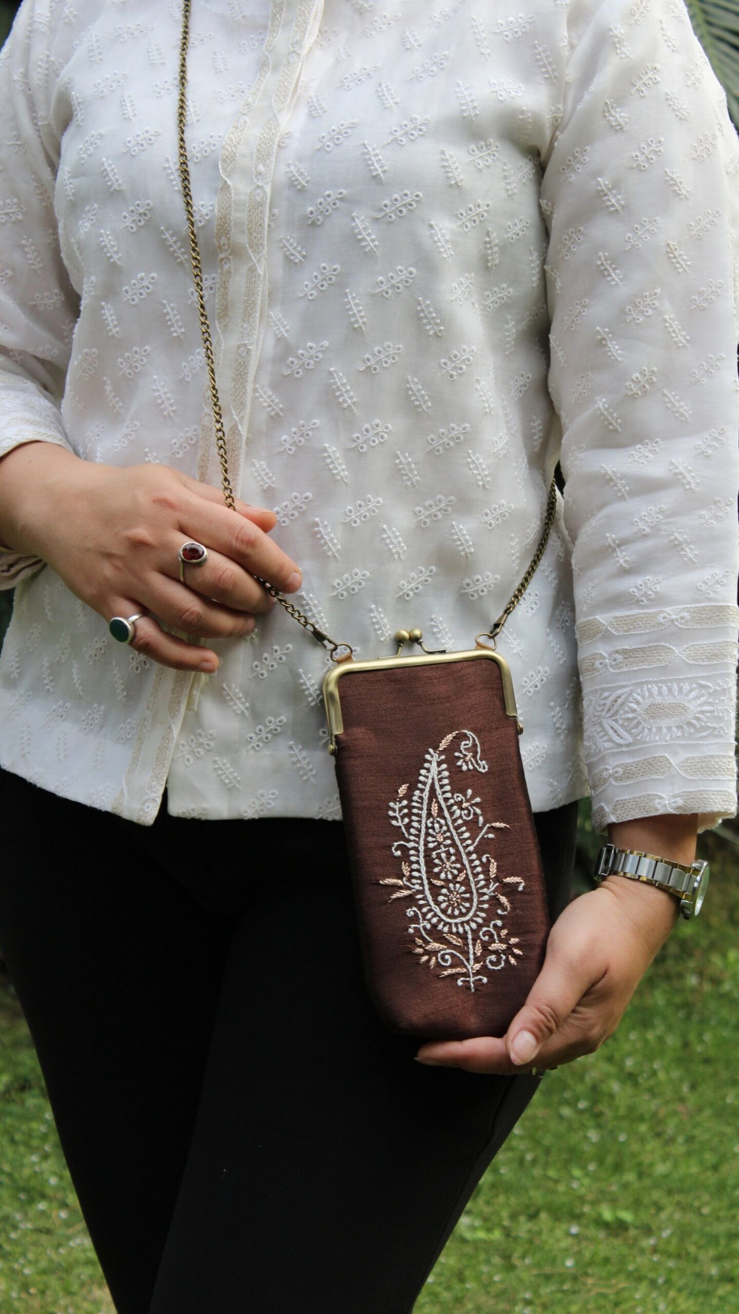 11 BRONZE CHIKANKARI MOBILE POUCH - Image 1