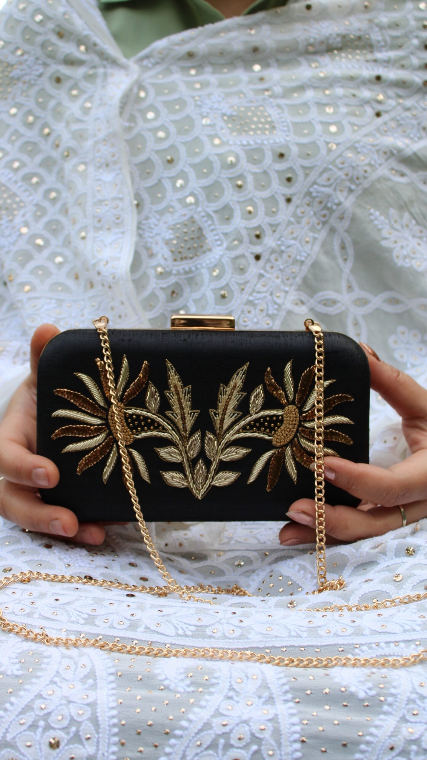 58 BLACK ZARDOZI & MUKAISH CLUTCH - Image 1